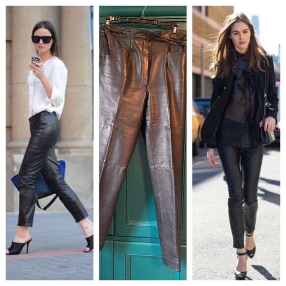 Vintage Leather Pants high waist w tie belt